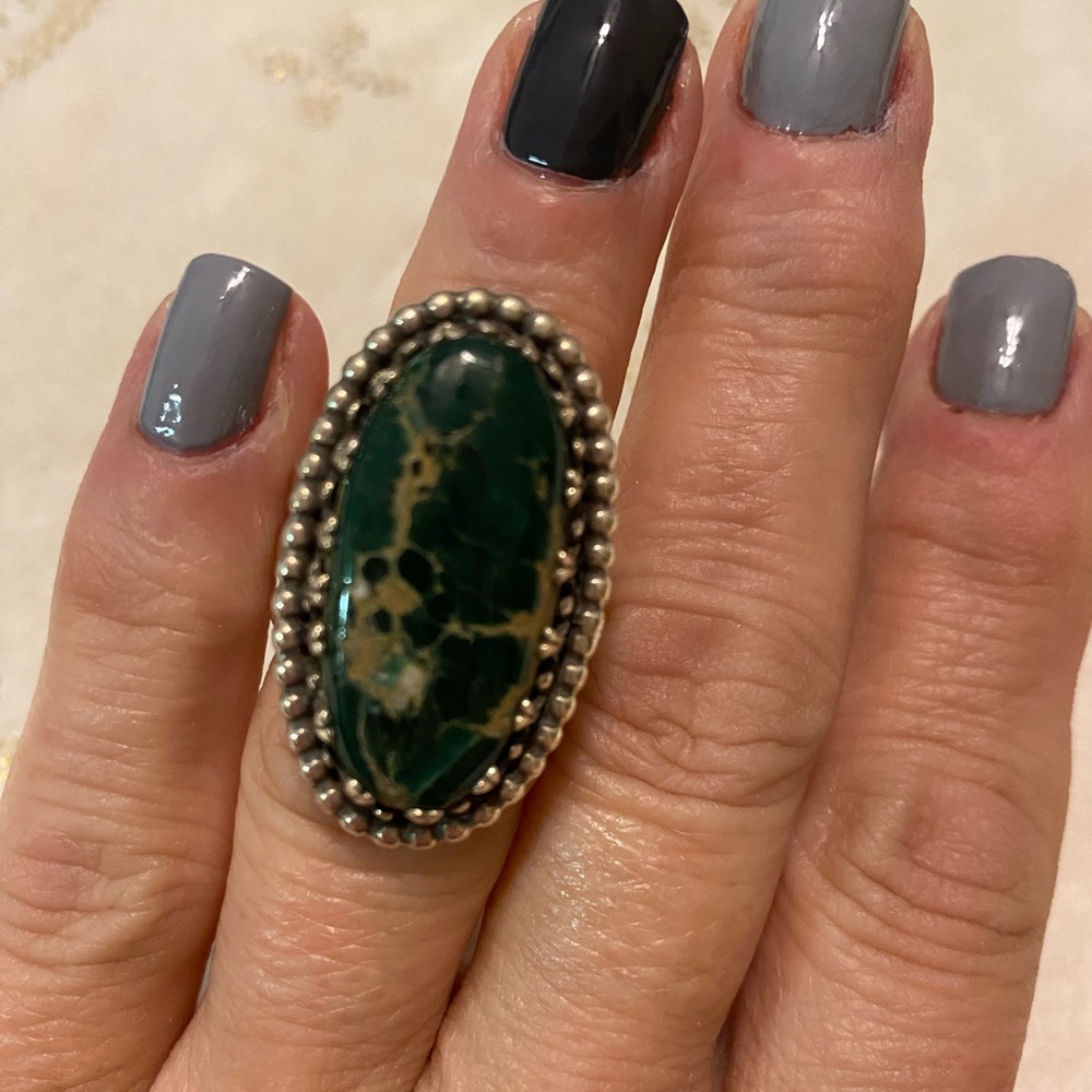 Native American Navajo Green Cerritos Turquoise Sterling Silver Ring Size 6
